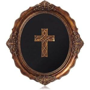 THYLE 빈티지 핸드 농가 페인팅 미적 장식 앤티크 침실용 가톨릭 선물 조각 십자가 타원형 복도 가정 아트 교회 페디먼트 소박한 부활절