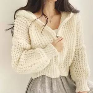 간절기 가디건집업 파스텔 여성 후드 와플 집업