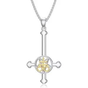 12009350 남자 목걸이 패션 심플 가벼운 사탄 925 스털링 실버 리바이어던 크로스 반전 펜타그램 부적 장신