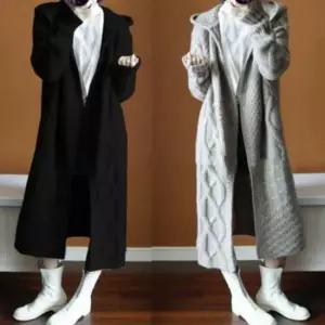 캐쥬얼 포인트 꽈배기 무늬 롱 후드 가디건