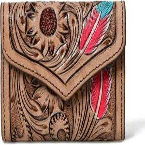 메르바 웨스턴 툴 가죽 스타일 여성용 지갑 수작업 플로럴 트리플 디자인 다목적 빈티지 클러치