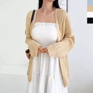 린넨 오버핏 여성 니트가디건