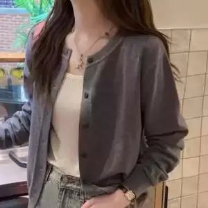 소프트 라운드넥 긴팔 가디건 여성 간절기 심플 아우터