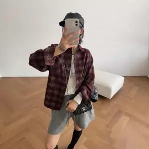 몰도 여성 봄 체크 긴팔 블레이저 코듀로이 칼라 싱글 셔츠 젠1