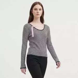 [NS홈쇼핑][샵앤] 국산 여성 2WAY 단추 포인트 배색끈 단가라 니트 티셔츠 BOM-WKN-21211..