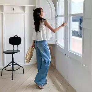 [신세계라이브쇼핑][옷자락] 여자 워싱 린넨 썸머 일자 데님 팬츠