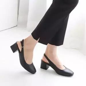 국내제작 각코 베이직 스트랩 통굽 슬링백 미들힐Y 여성구두