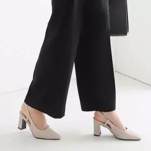 국내제작 뾰족코 베이직 밴딩 스트랩 통굽 미들힐Y 여성구두