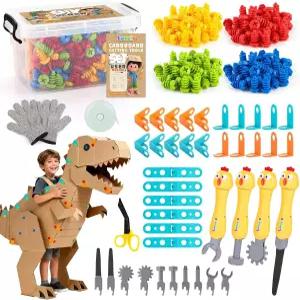 96 PCS 골판지 커터 상자 장갑 나사 커넥터 드라이버 톱 교육용 5 6 7 8세 안전 도구 생일 선물