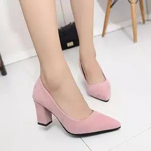 [하프클럽/]여성 통굽 펌프스 스웨이드 뾰족코 꾸안꾸 데일리