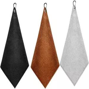 카라비너 클립이 포함된 구키안루 3Pcs 골프 타월 세트 가방 클럽 및 볼 유지 관리용 11.8x11.8인치 흡수