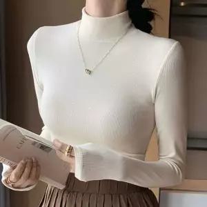 [RIZPICK]여성 이너 슬림핏 골지니트 반폴라 티셔츠