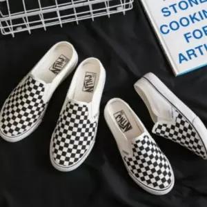 남자 슬립온 캐주얼화 단화 체크 뮬