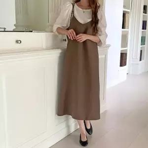 여자 퍼프 블라우스 끈나시 롱 원피스 세트