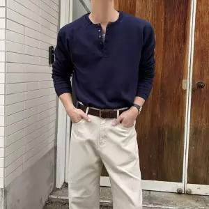 [허밍플라이] 남자 캐시 모달 긴팔 무지 헨리넥 니트