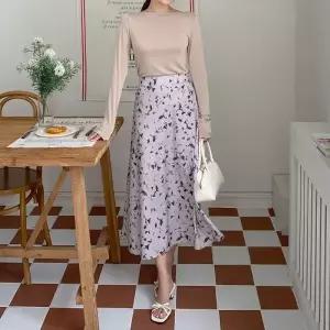여자 뒷밴딩 수채화 플래어 쉬폰 롱스커트