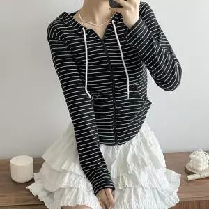 [옷자락]여자 단가라 굴림 슬림핏 후드집업 여리핏 봄 가디건