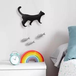 블랙캣 월 행잉 데코 벽장식 고양이 흑백 펠트 모빌