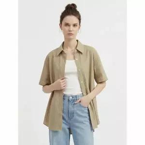 [하프클럽/샵앤]여성 카라넥 스트라이프 데일리 반팔 남방 셔츠 EGG-WBL-21203-