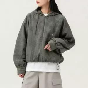 |CCJ6E98|여성 와플 패턴 반집업 스트링 후드 아노락