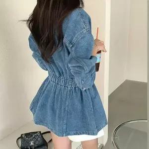 |CCJ6E99|여성 루즈핏 스트링 허리 데님 재킷