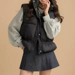 |CCJ6E94|여성용 하이넥 웰론 숏패딩 조끼 따뜻한 간절기용