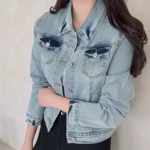 |CSJ6E77|여성 스탠다드핏 봄철 워싱 포켓 연청 카라넥 데님 자켓