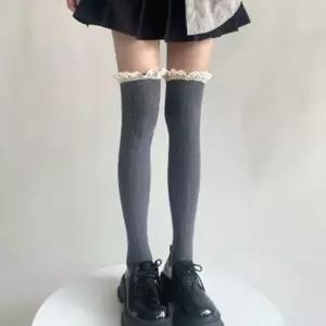 |CCA863D|여성 꽈배기 패턴 니트 레이스 긴 양말