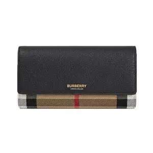 [버버리][쇼핑백포함] 버버리 HALTON 레더 플랩 체크 장지갑 블랙 81216861