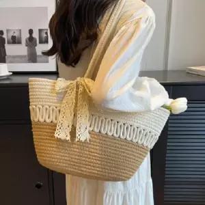 비치 숄더백 넉넉한 수납 투톤 로프 캔버스백