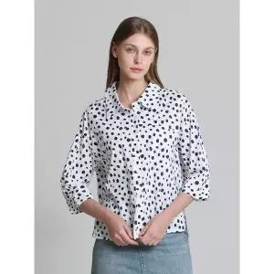 [하프클럽/]코튼 달마시안 도트 7부 카라 셔츠 (택가격 138000원)