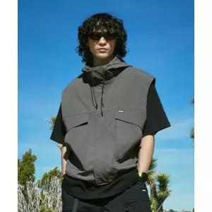 FLUKE 하이넥 후드 집업 우븐 베스트 다크그레이 FVT204 FVT204DG