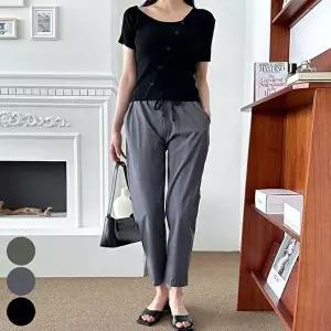 여성 여름 허리 밴딩 편한 세미바지 배기핏 팬츠 (HSJ-WF01B96)