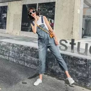 여자 멜빵바지 데님 오버롤 9부 러블리 캐주얼 청바지 (HSJ-WB8B1F2)