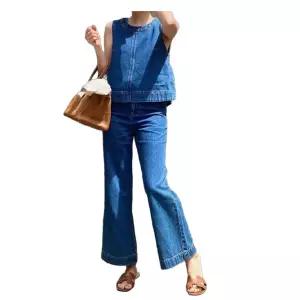 데님 조끼 팬츠 정장 여름 세트 세미 투피스 스트리트 탑