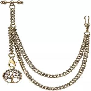 트리 디자인 펜던트 브론즈가 있는 Kchss 싱글 앨버트 포켓 시계 체인 T-바