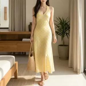 여성 홀터넥 맥시 드레스 데이트룩 휴양지 원피스