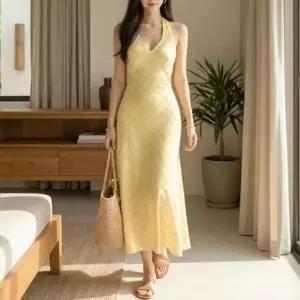 [하프클럽/]여성 홀터넥 맥시 드레스 데이트룩 휴양지 원피스