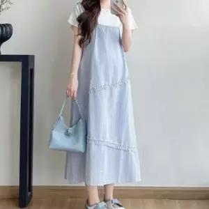 여성 여름 데일리 임산부 멜빵 롱원피스 원피스