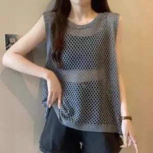 여성 여름 데일리 캐주얼 시스루 그물 망사 베스트 조끼