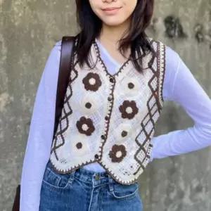 여성 여자 여름 썸머 플라워 니트 조끼 레이어드 나시