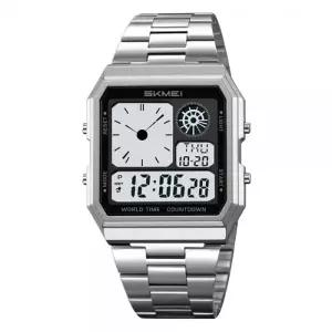 디지털 전자 월드 타임 정장 남성 메탈 손목 시계