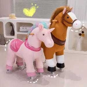 포니 사이클 자전거 유니콘 노란색 승마 소형 갈색 완구 말타기 바퀴달린