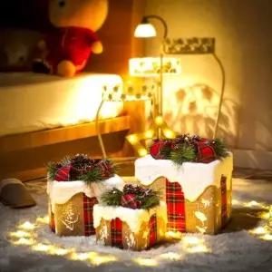 ( )눈쌓인 빨간 리본 선물상자 3종세트 크리스마스트리_23938658