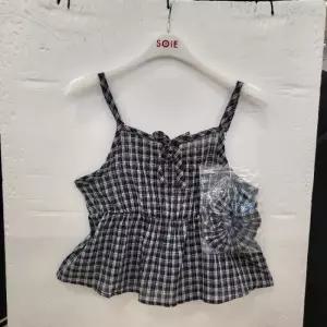 HC22 스크런치 체크 뷔스티에 블라우스 여아 여름용 네이비 스판 머리끈 뷔