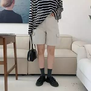 [옷자락]여자 사이드 포켓 카고 코튼 반바지