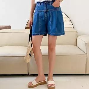 [옷자락]여자 밴딩 핀턱 절개 스티치 청반바지