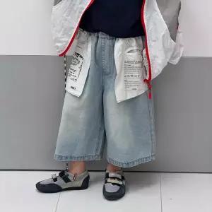 배색 빅포켓 와이드 반바지 데님 팬츠 R17048