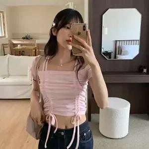 [옷자락]여자 스트랩 셔링 오프숄더 반팔 티셔츠