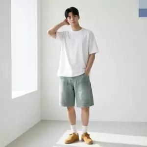 ACC 2008M 남자 워싱 패치 버뮤다 밴딩 데님 반바지